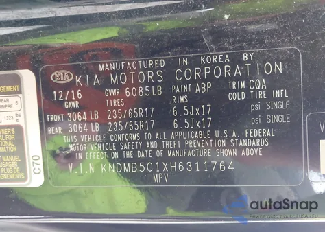 2017 Kia Sedona Lx из США, поврежденный, VIN KNDMB5C1XH6311764